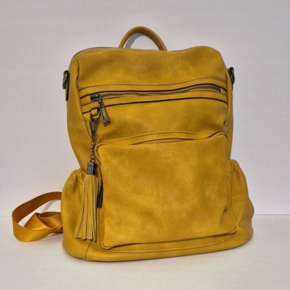 CLUCI Mustard Yellow Vegan Leather Backpack Purse Tassel Travel School Bag
